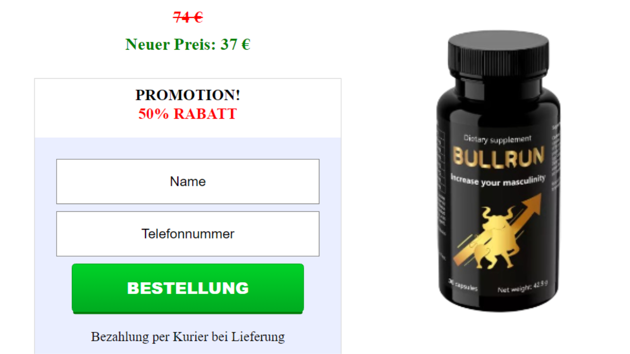 Bull Run Kapsel für Peniswachstum um 6,4 cm in 30 Tagen (Germany)